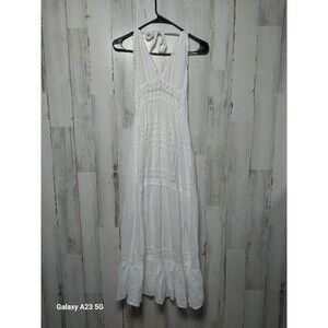 Seaspice Resort Wear Gabrielle Tiered Crochet Maxi Dress Size Large White